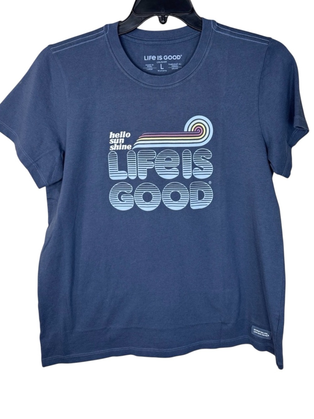 Life Is Good Graphic Tee Navy Crusher w/ Retro Stripe in Sizes S, M, & L  NWT